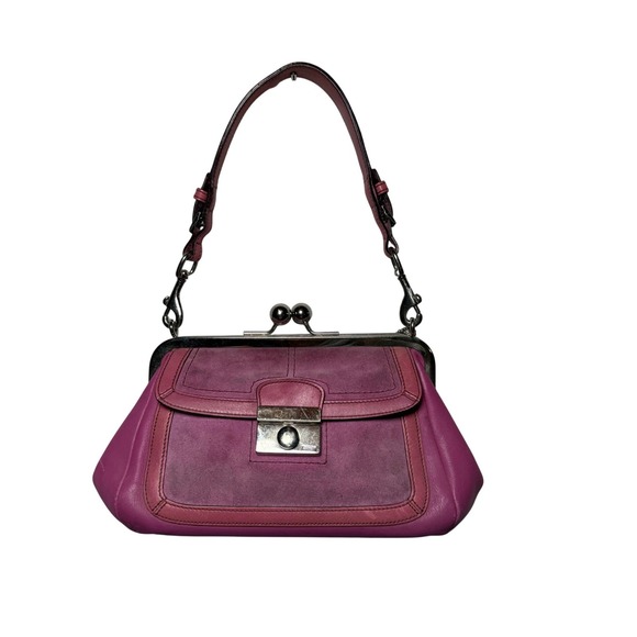 Vintage Rare Coach 9734 Pink Suede Kisslock Baguette Bag Silver Hardware Y2K